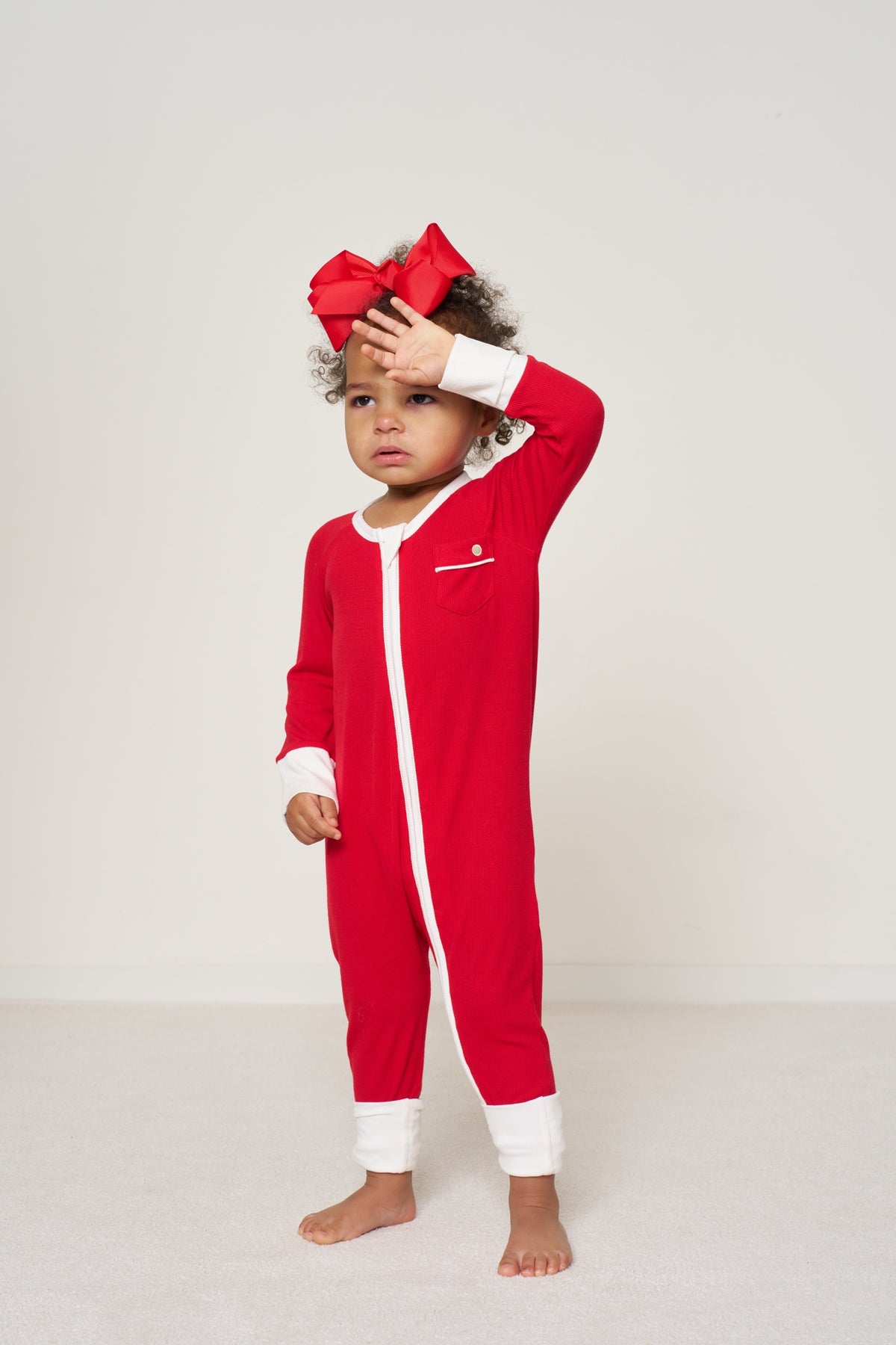 Zipper Romper Christmas - Candy Cane Ribbed Bamboo