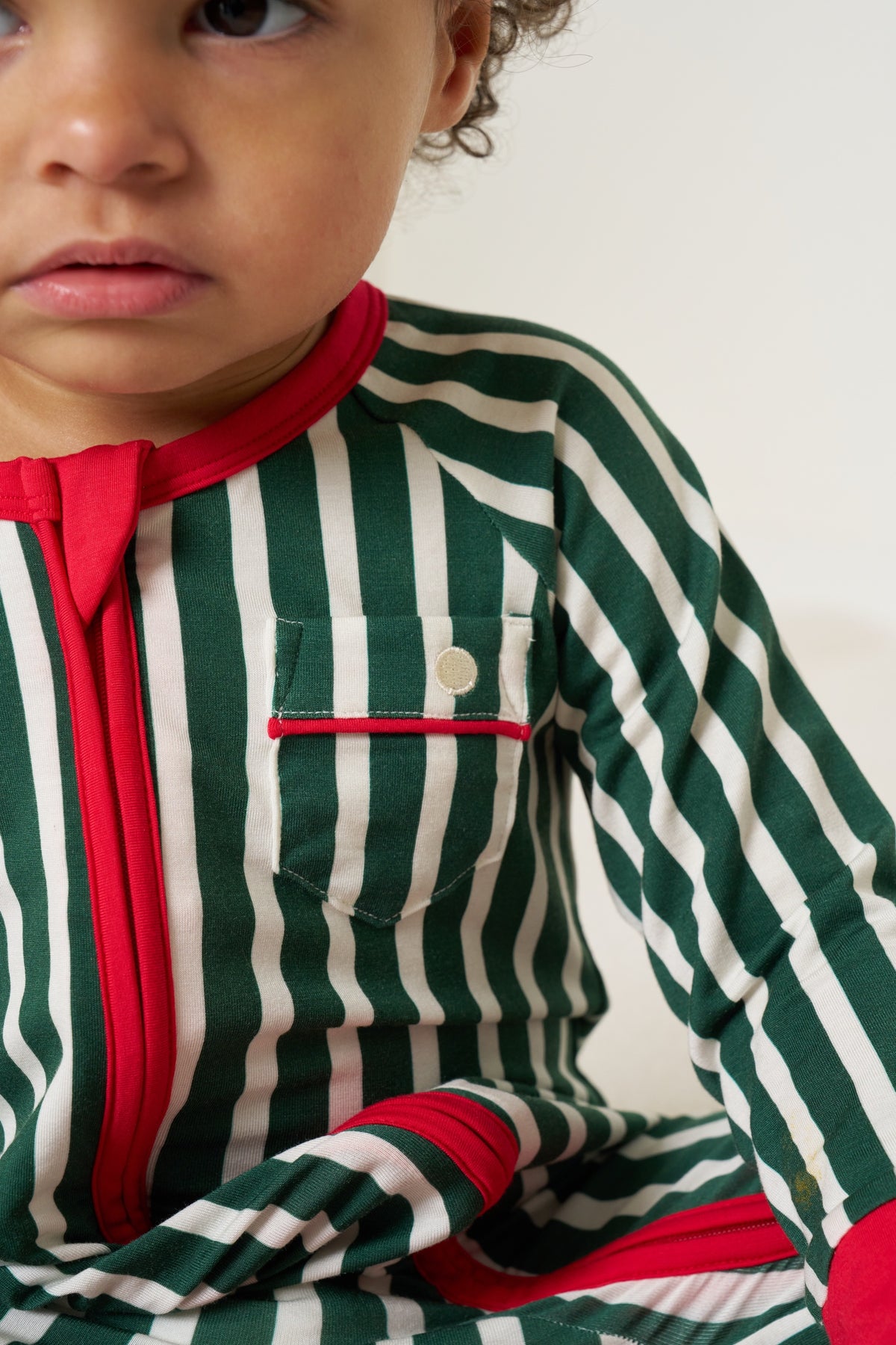 Zipper Romper Christmas - Winter Green Striped TENCEL Modal