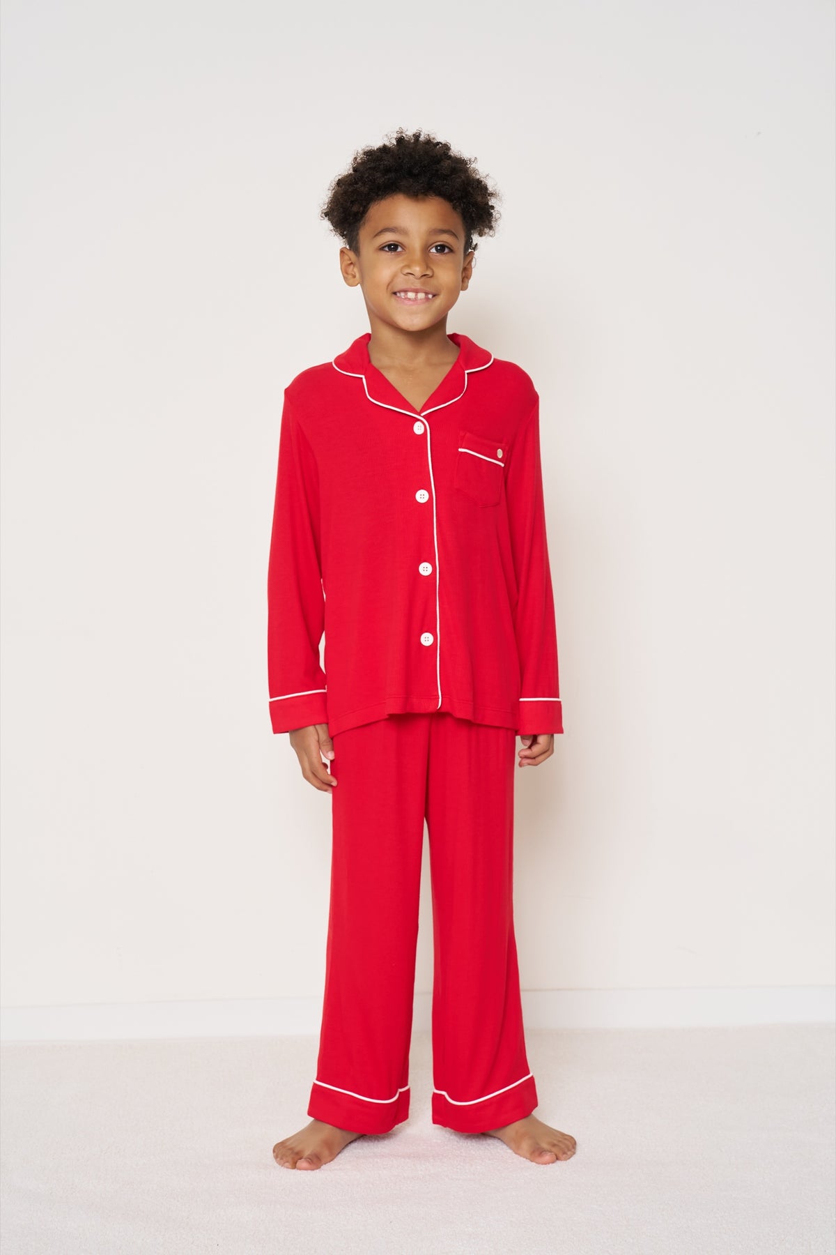 Kids' Button-Up Set Christmas - Candy Cane Ribbed Bamboo