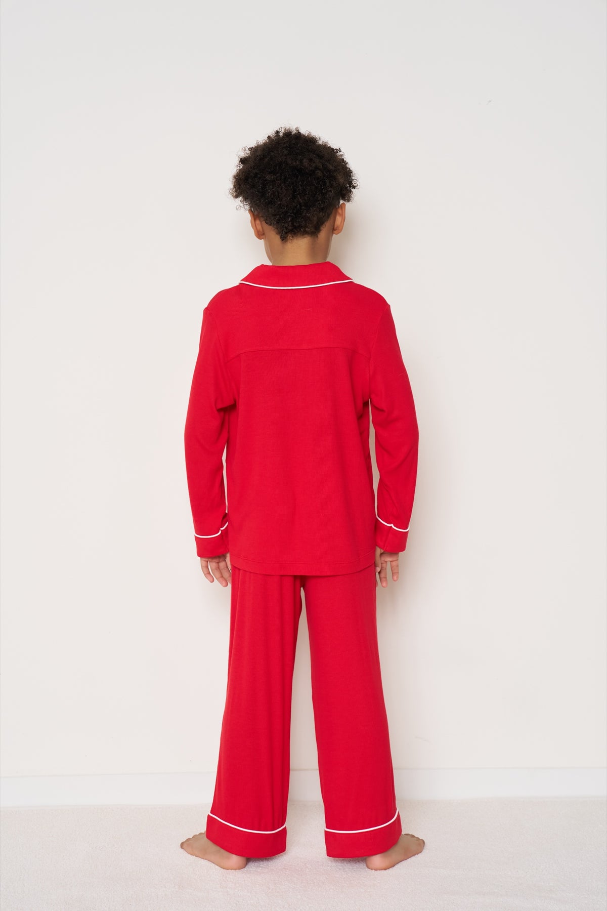 Kids' Button-Up Set Christmas - Candy Cane Ribbed Bamboo
