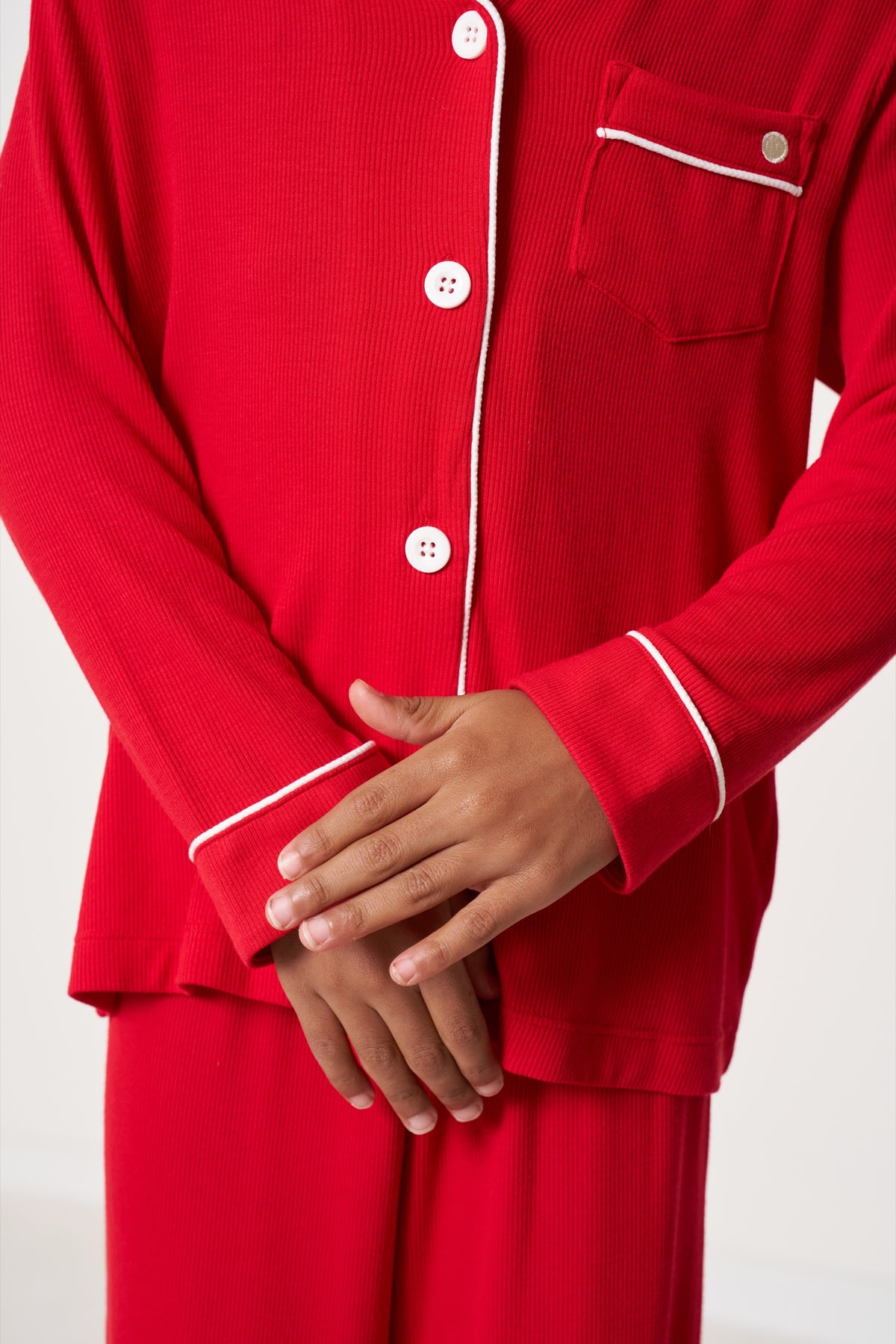 Kids' Button-Up Set Christmas - Candy Cane Ribbed Bamboo
