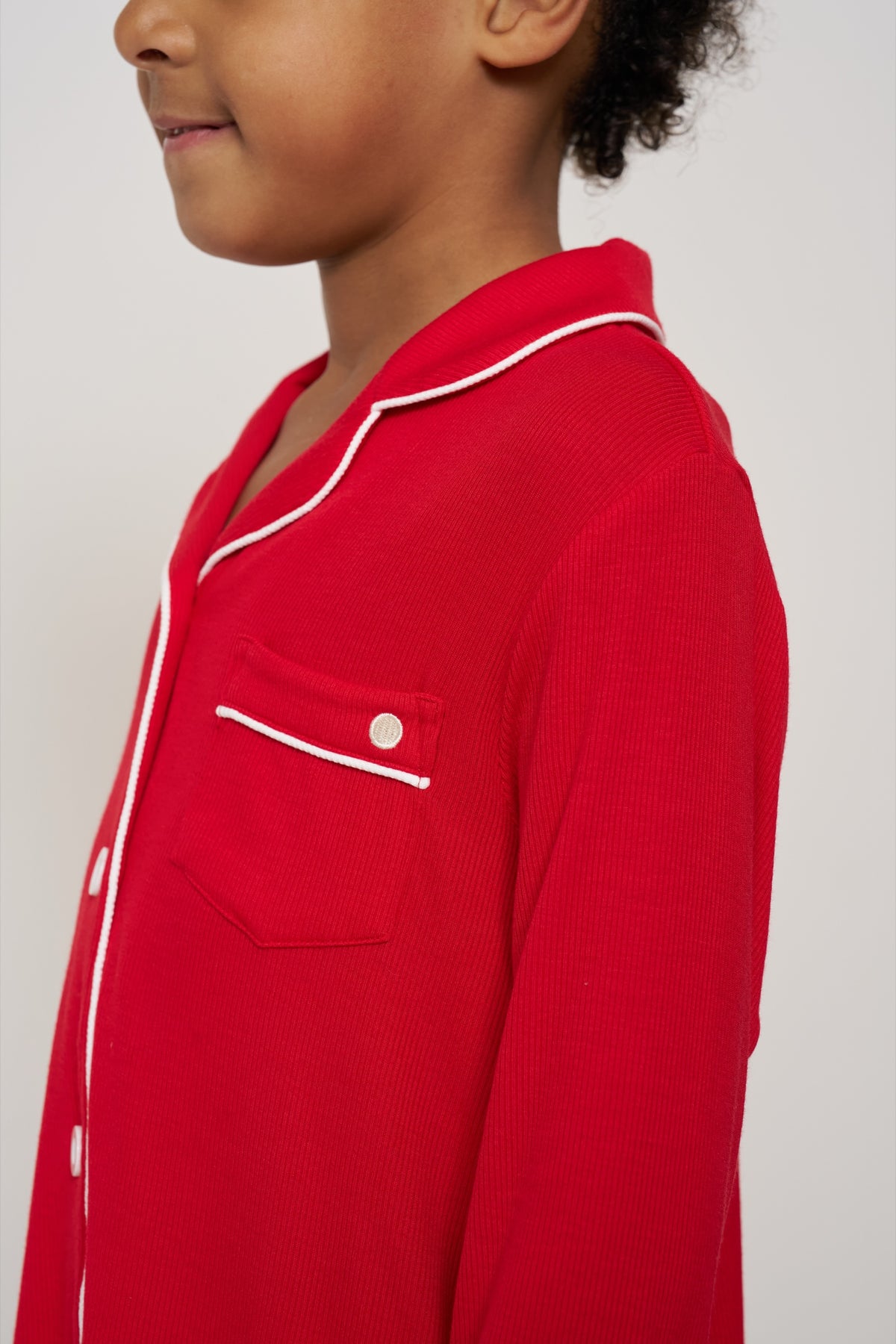 Kids' Button-Up Set Christmas - Candy Cane Ribbed Bamboo