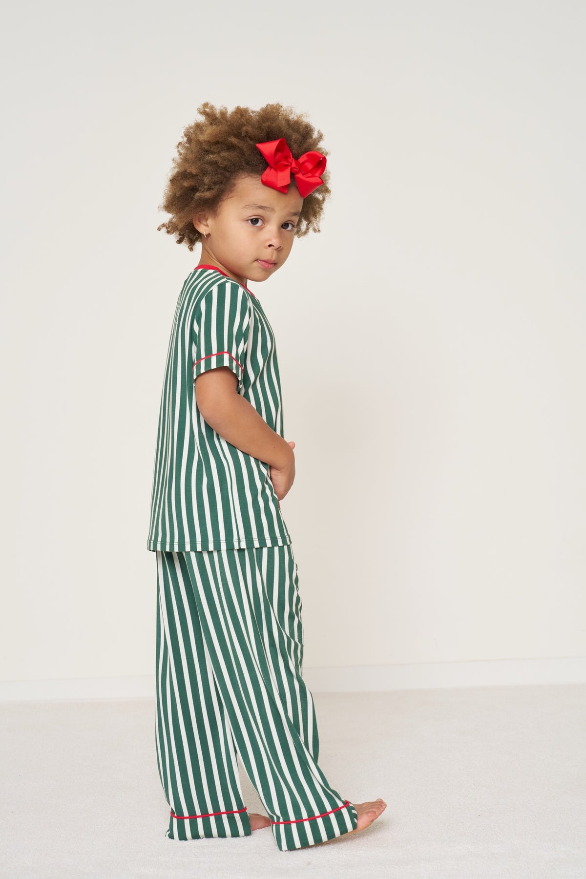 Kids' Pocket T-Shirt Set Christmas - Winter Green Striped TENCEL Modal