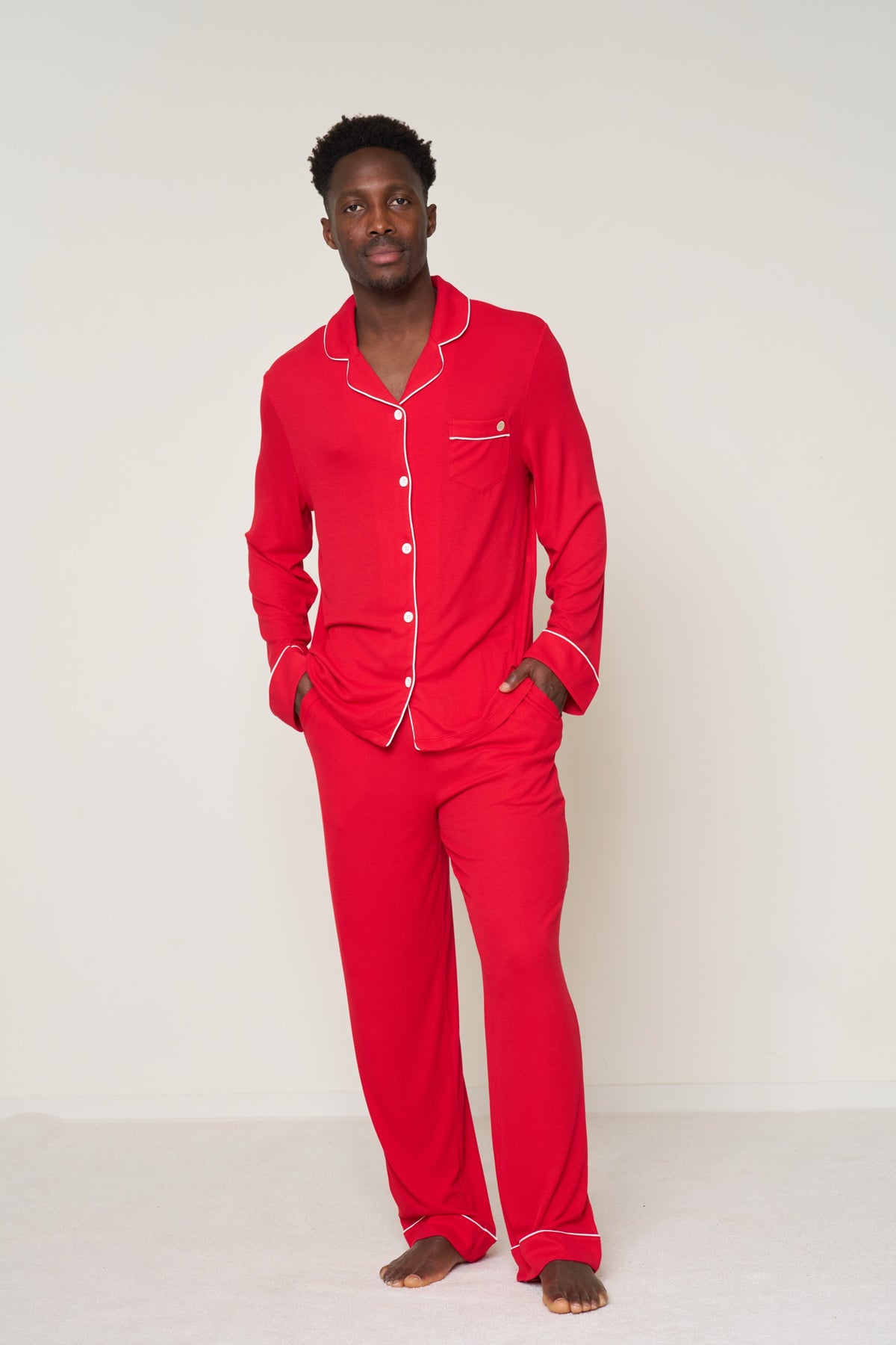 Men's Button-Up Set Christmas - Candy Cane Ribbed Bamboo