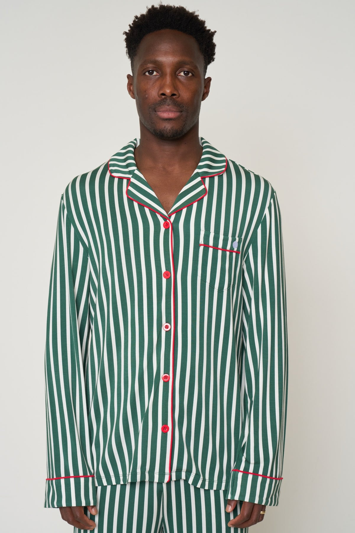 Men's Button-Up Set Christmas - Winter Green Striped TENCEL Modal