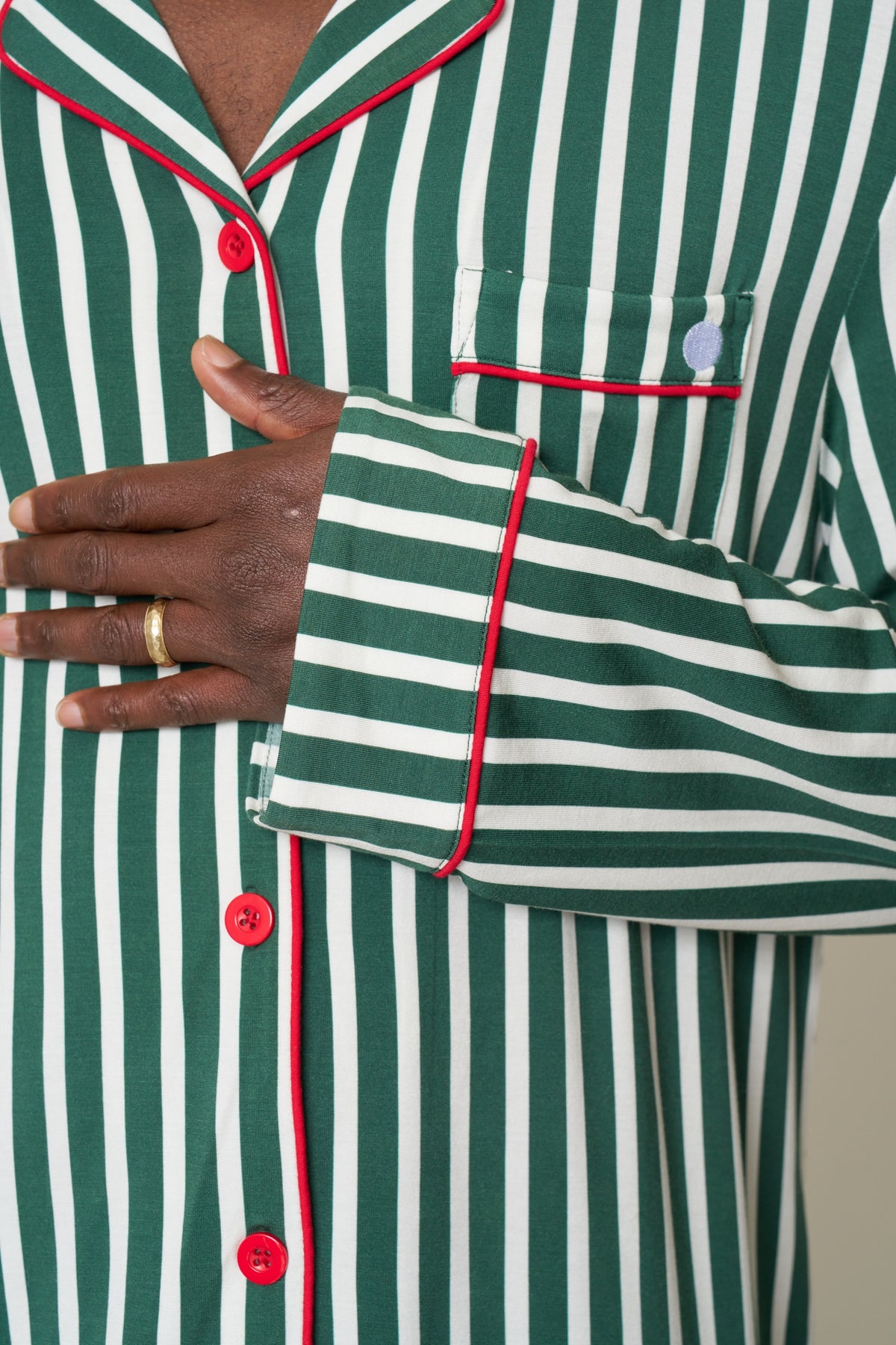 Men's Button-Up Set Christmas - Winter Green Striped TENCEL Modal