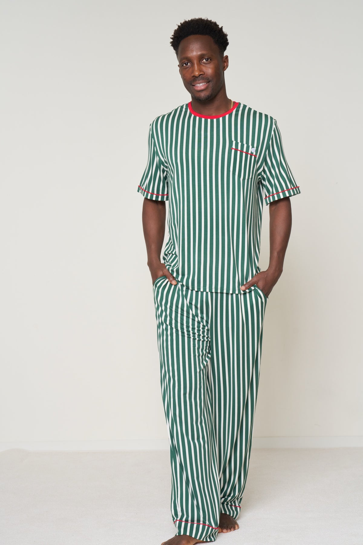 Pocket T-Shirt Set Christmas - Winter Green Striped TENCEL Modal