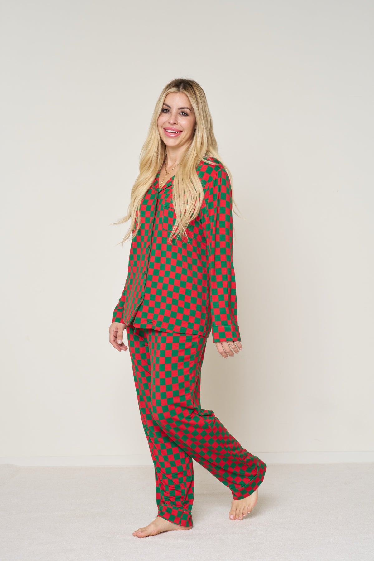 Women's Button-Up Set Christmas - Merry Checkmate TENCEL™ Modal