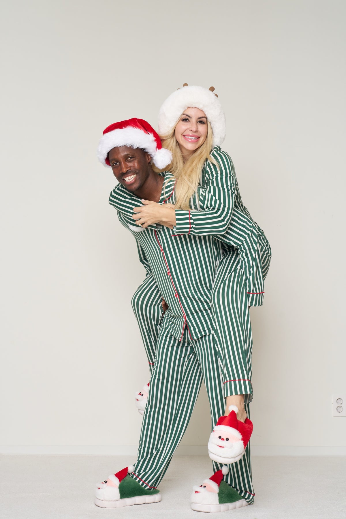 Women's Button-Up Set Christmas - Winter Green Striped TENCEL Modal