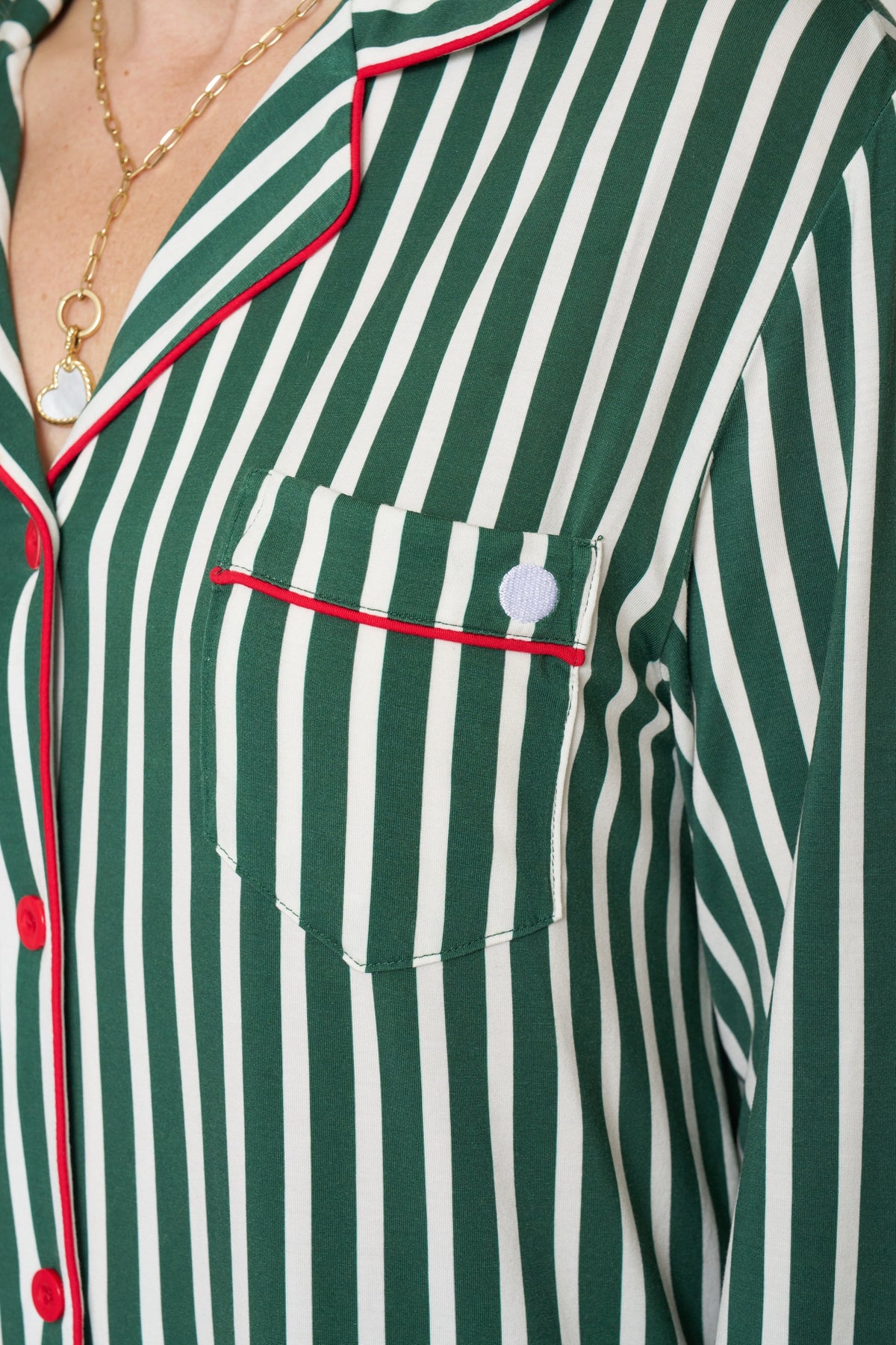 Women's Button-Up Set Christmas - Winter Green Striped TENCEL Modal
