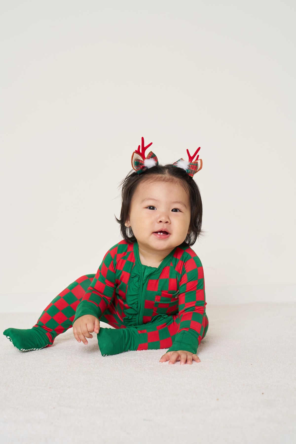 Zipper Romper with Ruffles Christmas - Merry Checkmate TENCEL™ Modal