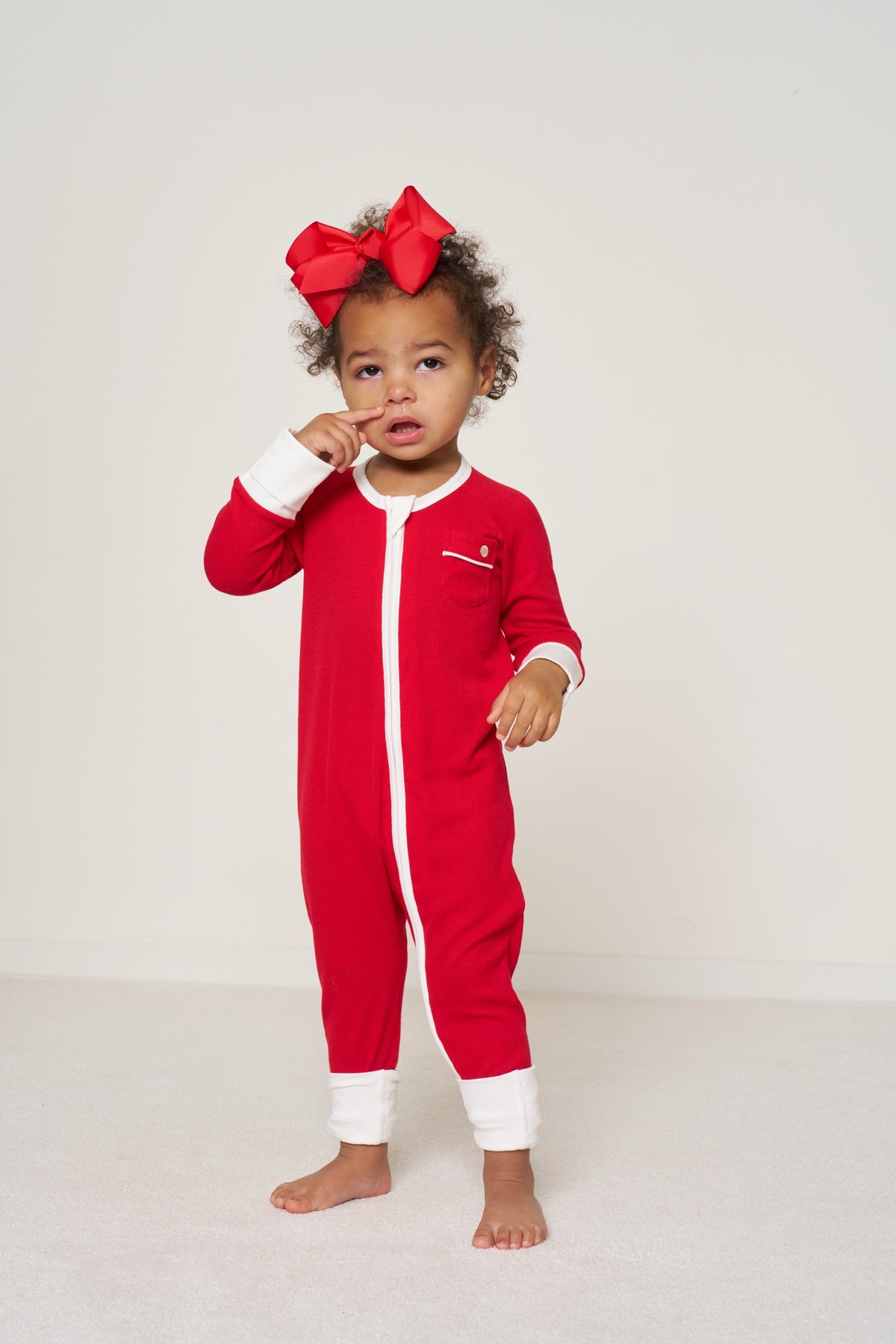 Zipper Romper Christmas - Candy Cane Ribbed Bamboo