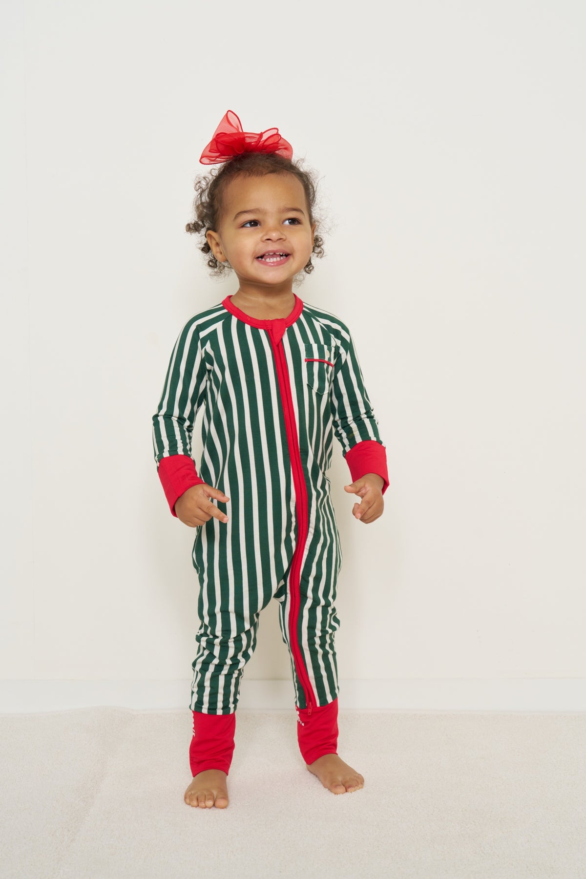 Zipper Romper Christmas - Winter Green Striped TENCEL Modal