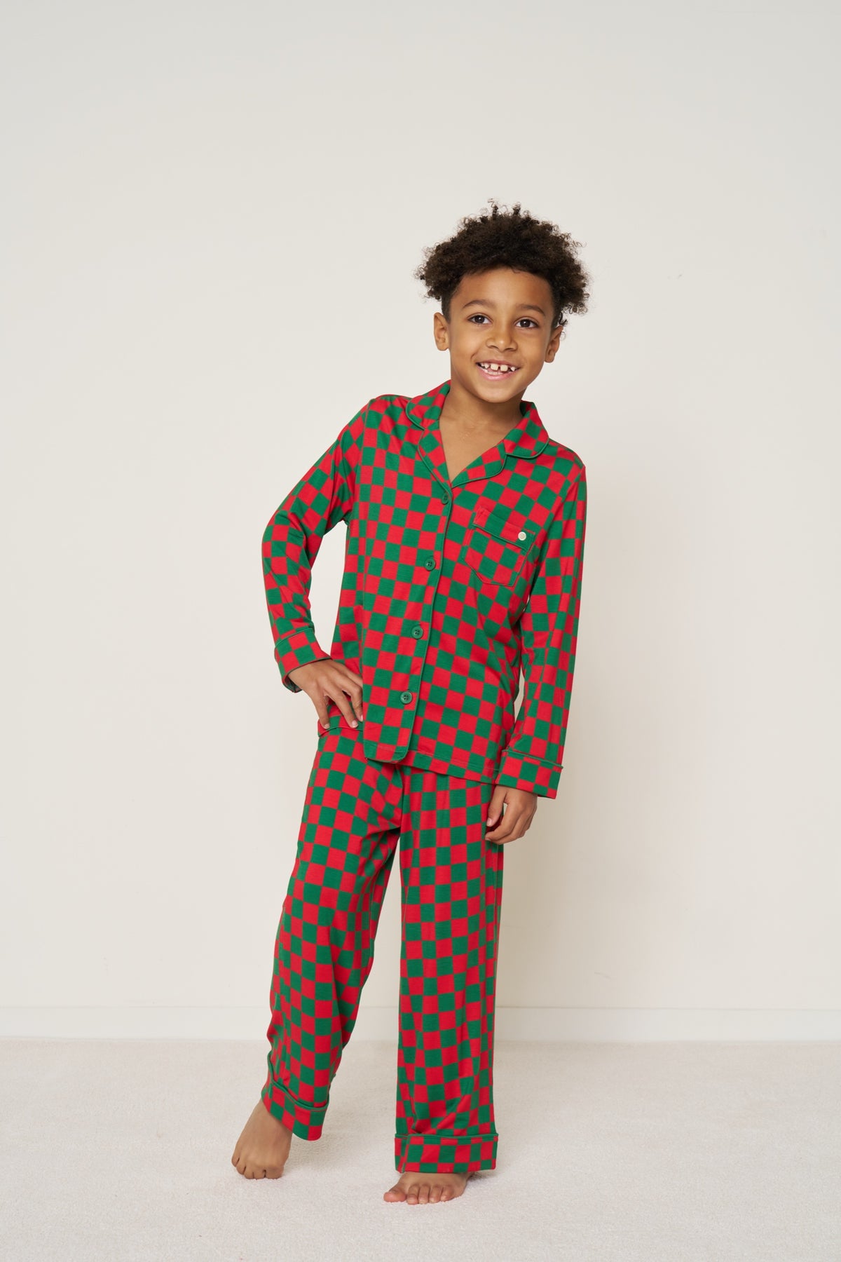 Kids' Button-Up Set Christmas - Merry Checkmate TENCEL™ Modal
