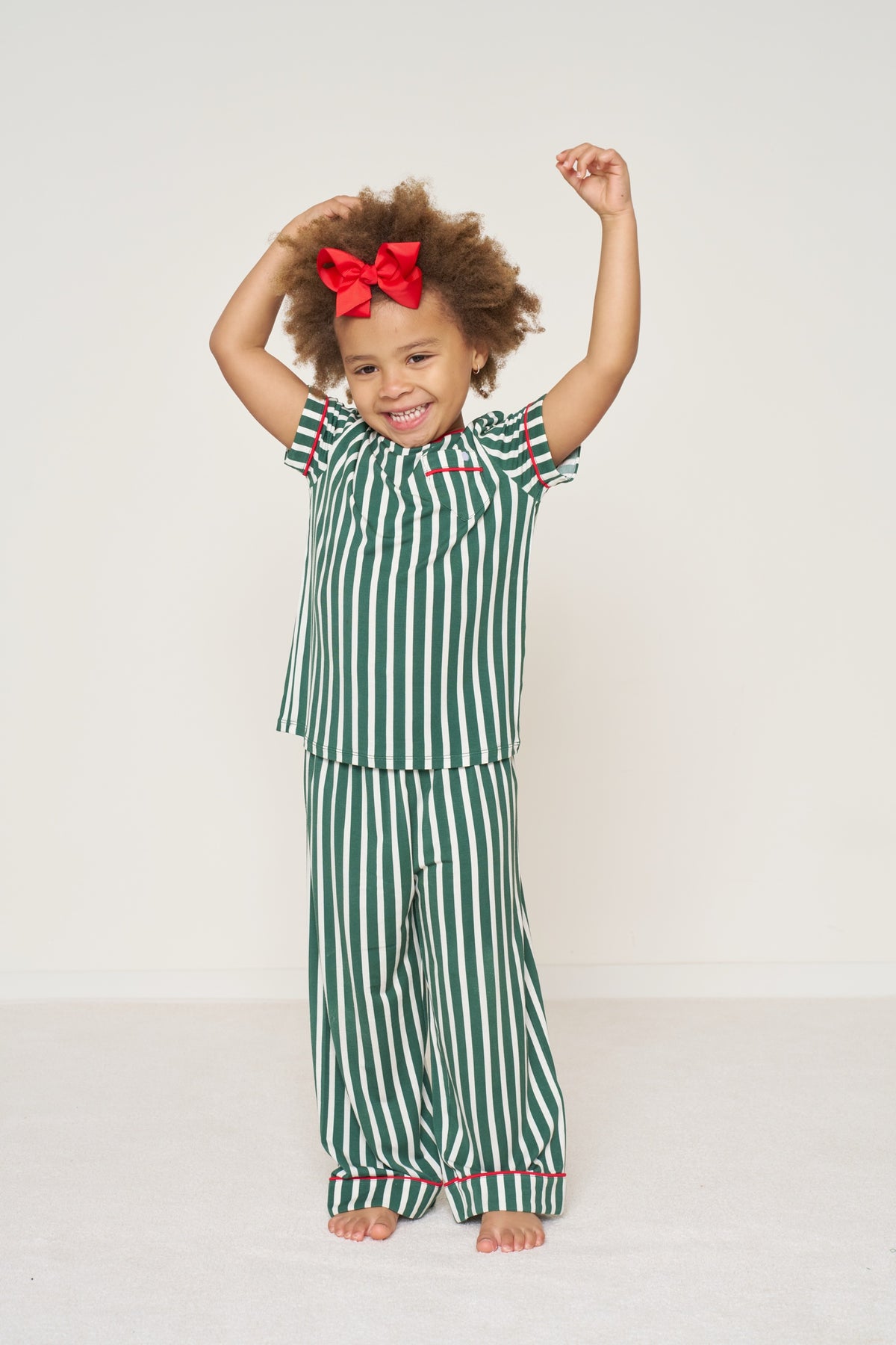 Kids' Pocket T-Shirt Set Christmas - Winter Green Striped TENCEL Modal