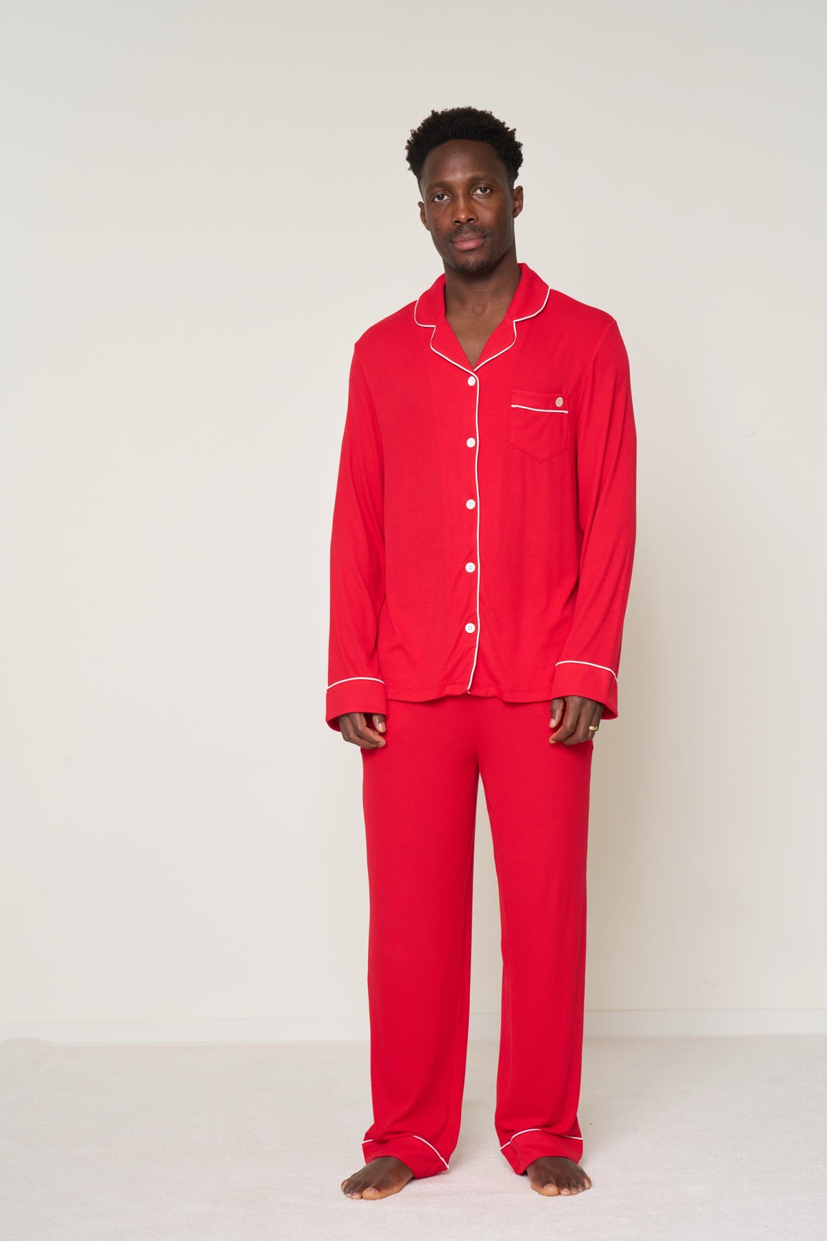 Men's Button-Up Set Christmas - Candy Cane Ribbed Bamboo