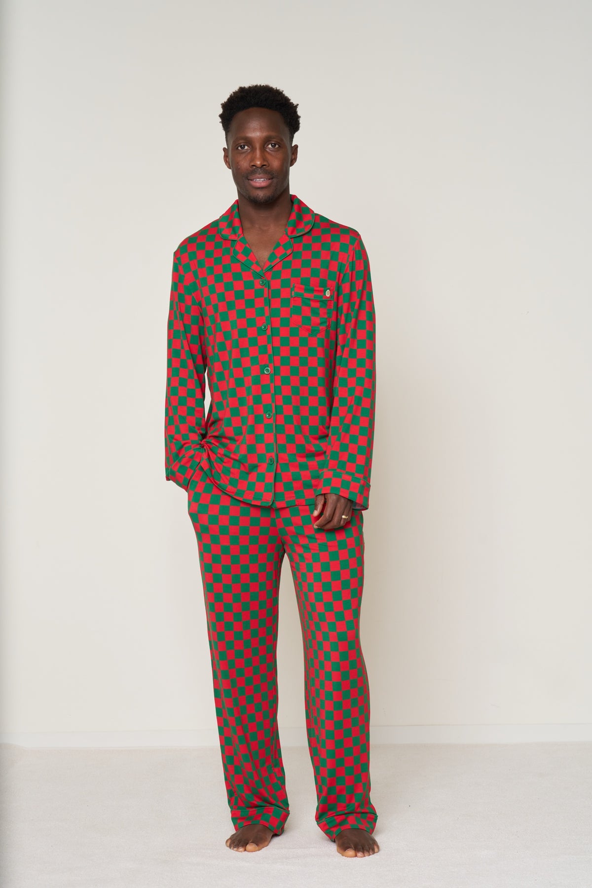 Men's Button-Up Set Christmas - Merry Checkmate TENCEL™ Modal