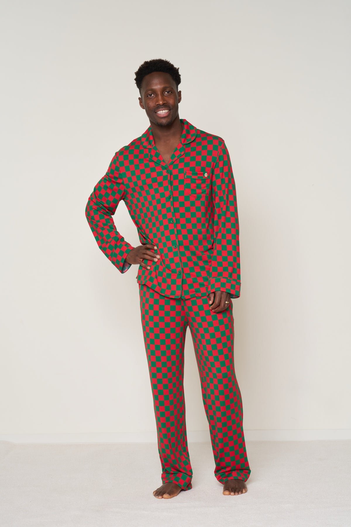 Men's Button-Up Set Christmas - Merry Checkmate TENCEL™ Modal