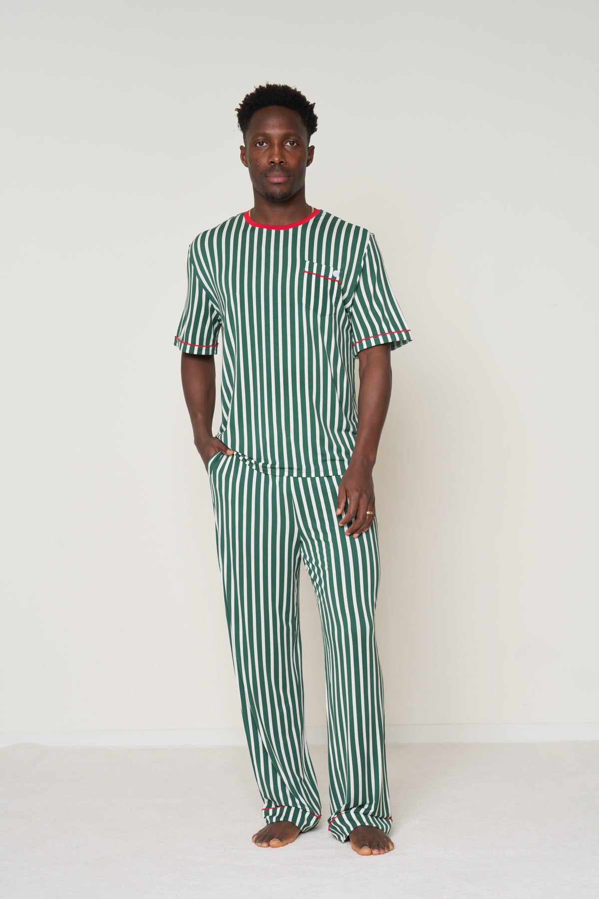 Pocket T-Shirt Set Christmas - Winter Green Striped TENCEL Modal