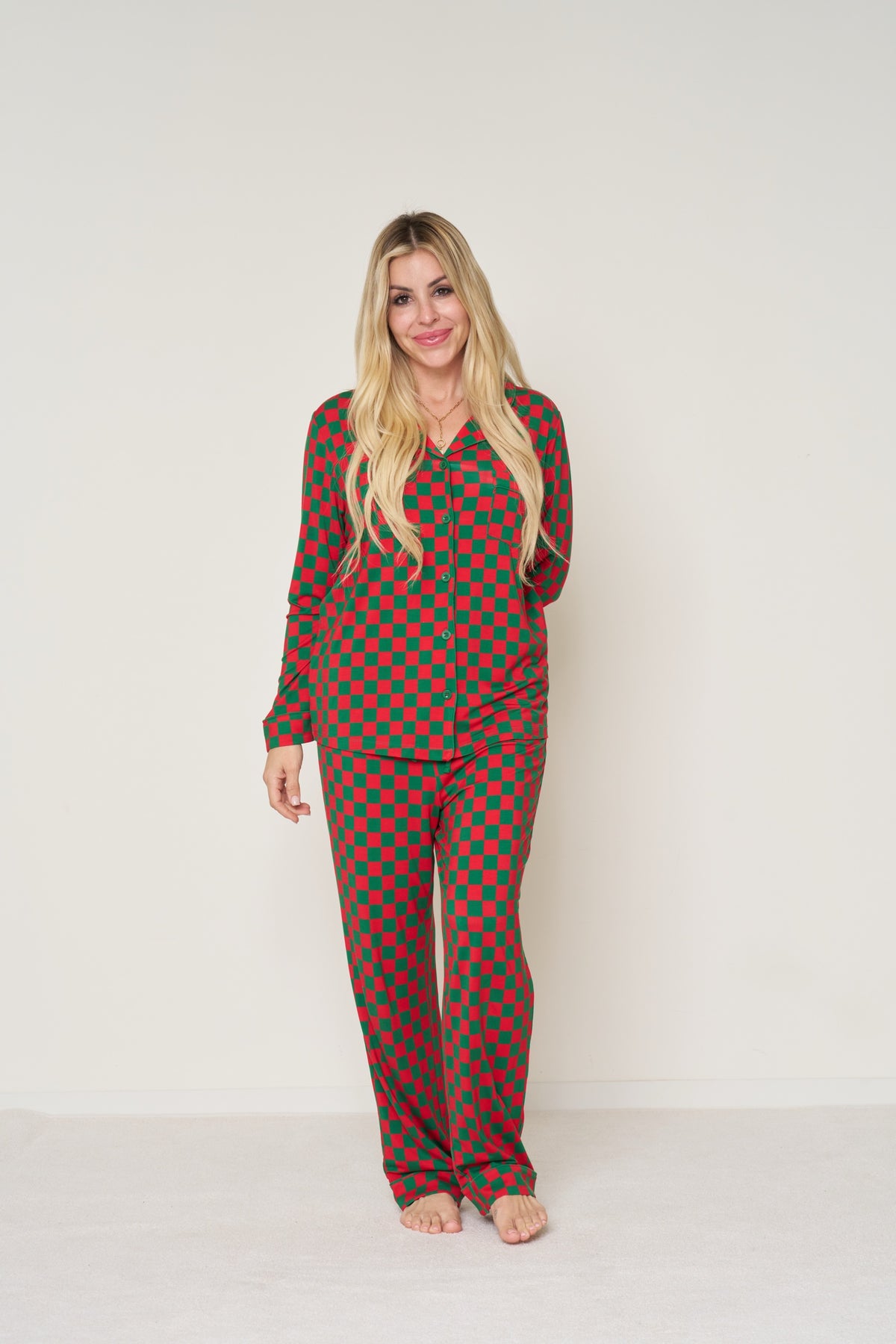 Women's Button-Up Set Christmas - Merry Checkmate TENCEL™ Modal