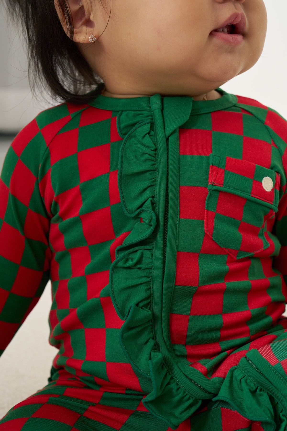 Zipper Romper with Ruffles Christmas - Merry Checkmate TENCEL™ Modal